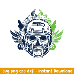 skull helmet seattle seahawks floral svg, seattle seahawks svg, nfl svg, png dxf eps digital file