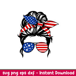 4th of july messy bun hair, 4th of july messy bun hair svg, 4th of july svg, patriotic mom svg, independence day svg, dx