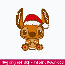alien gingerbread cookie svg, stitch gingerbread svg, disney christmas svg, png dxf eps file