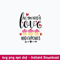 all you need is love and cupcakes svg, cake svg, png dxf eps digital file