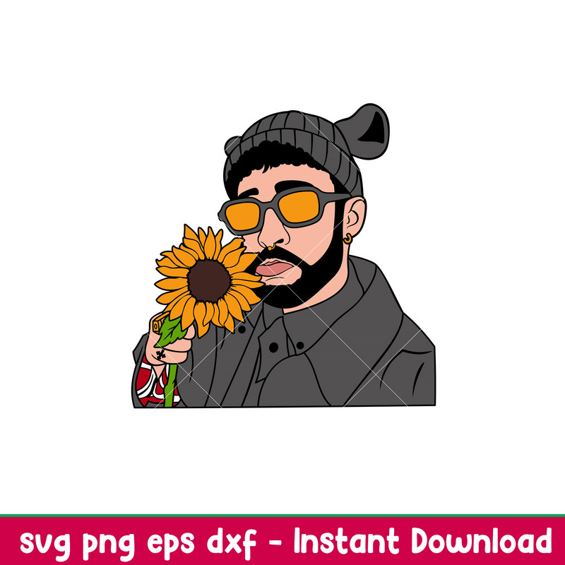 Bad Bunny Sunflower, Bad Bunny Sunflower Svg, Yo Perreo Sola Svg, Bad bunny logo Svg, El Conejo Malo Svg, png, dxf, eps file.jpeg