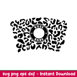 boss babe black leopard print full wrap, boss babe black leopard print full wrap svg, starbucks svg, coffee ring svg, co