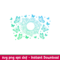 butterflies floral full wrap, butterflies floral full wrap svg, starbucks svg, coffee ring svg, cold cup svg, png,eps, d