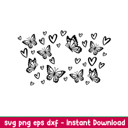 butterfly heart full wrap, butterfly heart full wrap svg, starbucks svg, coffee ring svg, cold cup svg,png, eps, dxf fil
