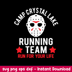 camp crystal lake running team run for your life svg, jason voorhees svg, horror svg, png dxf eps file
