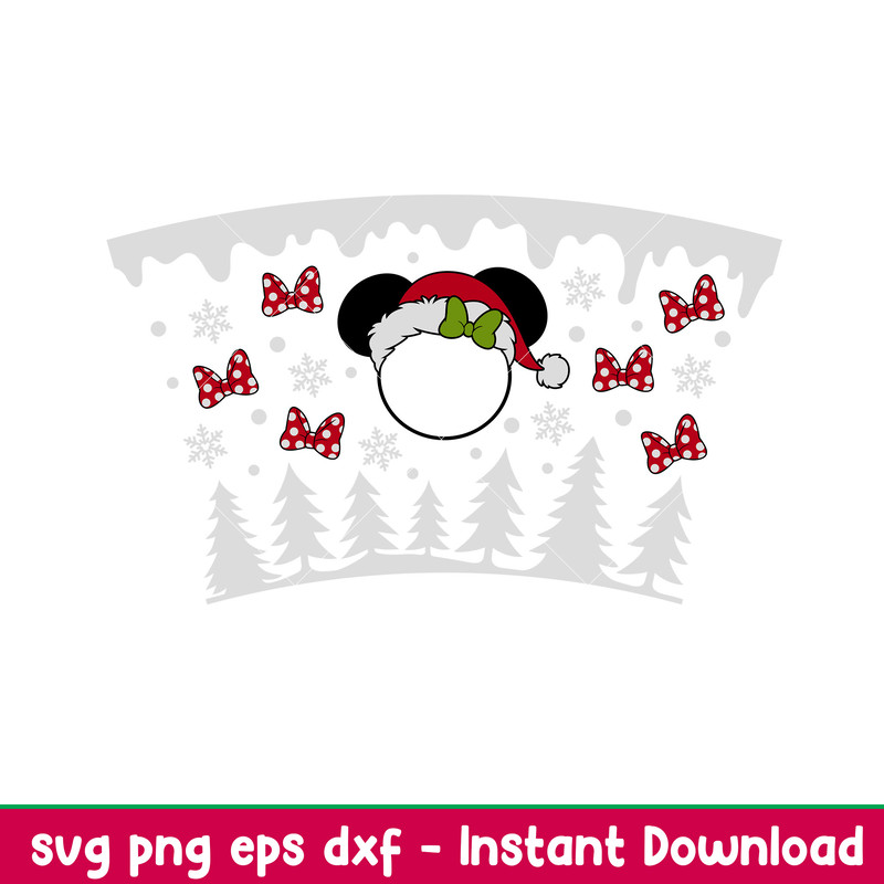 Christmas Red Bow Full Wrap, Christmas Red Bow Minnie Mouse Full Wrap Svg, Starbucks Svg, Coffee Ring Svg, Cold Cup Svg, png, eps, dxf file.jpeg