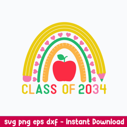class of 2034 grow with me kindergarten svg, rainbown svg, png dxf eps file