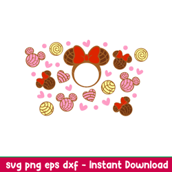 concha mouse full wrap, concha mickey _ minnie mouse full wrap svg, starbucks svg, coffee ring svg, cold cup svg,png, dx