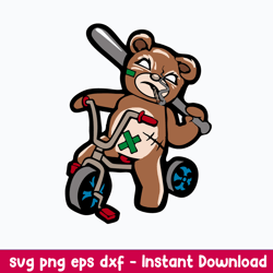 gangster teddy bear bat tricycle smoking cigarette cigar svg, bear funny svg, png dxf eps file