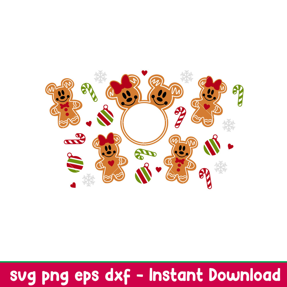 Gingerbread Ears Full Wrap, Christmas Gingerbread Mickey _ Minnie Full Wrap Svg, Starbucks Svg, Coffee Ring Svg, Cold Cup Svg,png,dxf,eps file.jpeg
