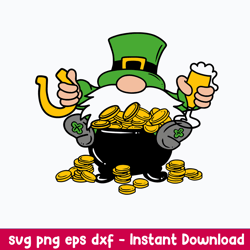 gnome pot of gold svg, gnome svg, png dxf eps file