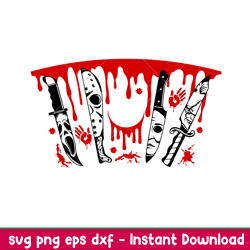 horror movie knives full wrap, horror movie knives full wrap, dripping blood svg, starbucks svg, coffee ring svg, cold c