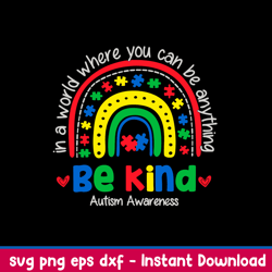 in the world you can be anything be kind autism awareness svg, raibown svg, png dxf eps file