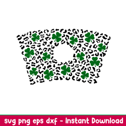 leopard clover full wrap, leopard clover full wrap svg, starbucks svg, coffee ring svg, cold cup svg, png, dxf, eps file
