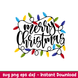merry christmas lights 1, merry christmas svg, christmas lights svg, christmas lettering svg, png,eps,dxf file