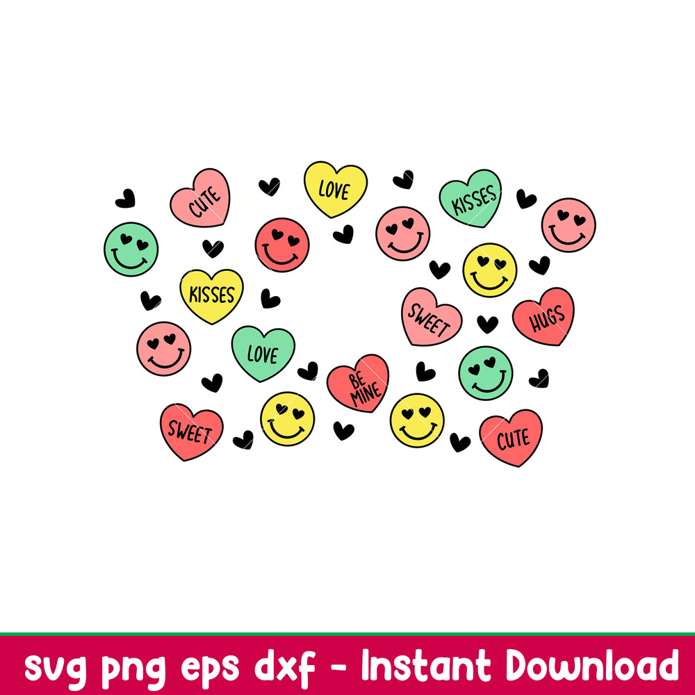 Smiley Hearts Full Wrap, Smiley Hearts Full Wrap Svg, Starbucks Svg, Coffee Ring Svg, Cold Cup Svg,png,dxf,eps file.jpeg