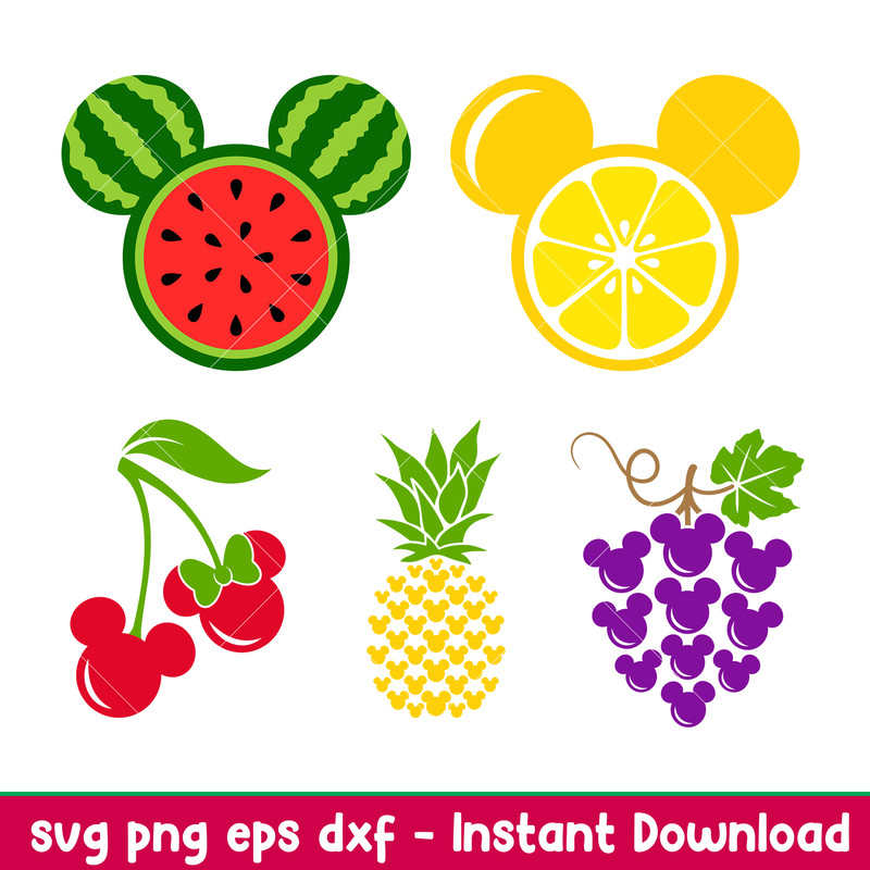 Summer Fruit Ears Bundle, Summer Mickey Fruits Bundle Svg, Summer Svg, Lemon Svg, Watermelon Day Svg, Pineapple Svg,png,dxf,eps file.jpeg