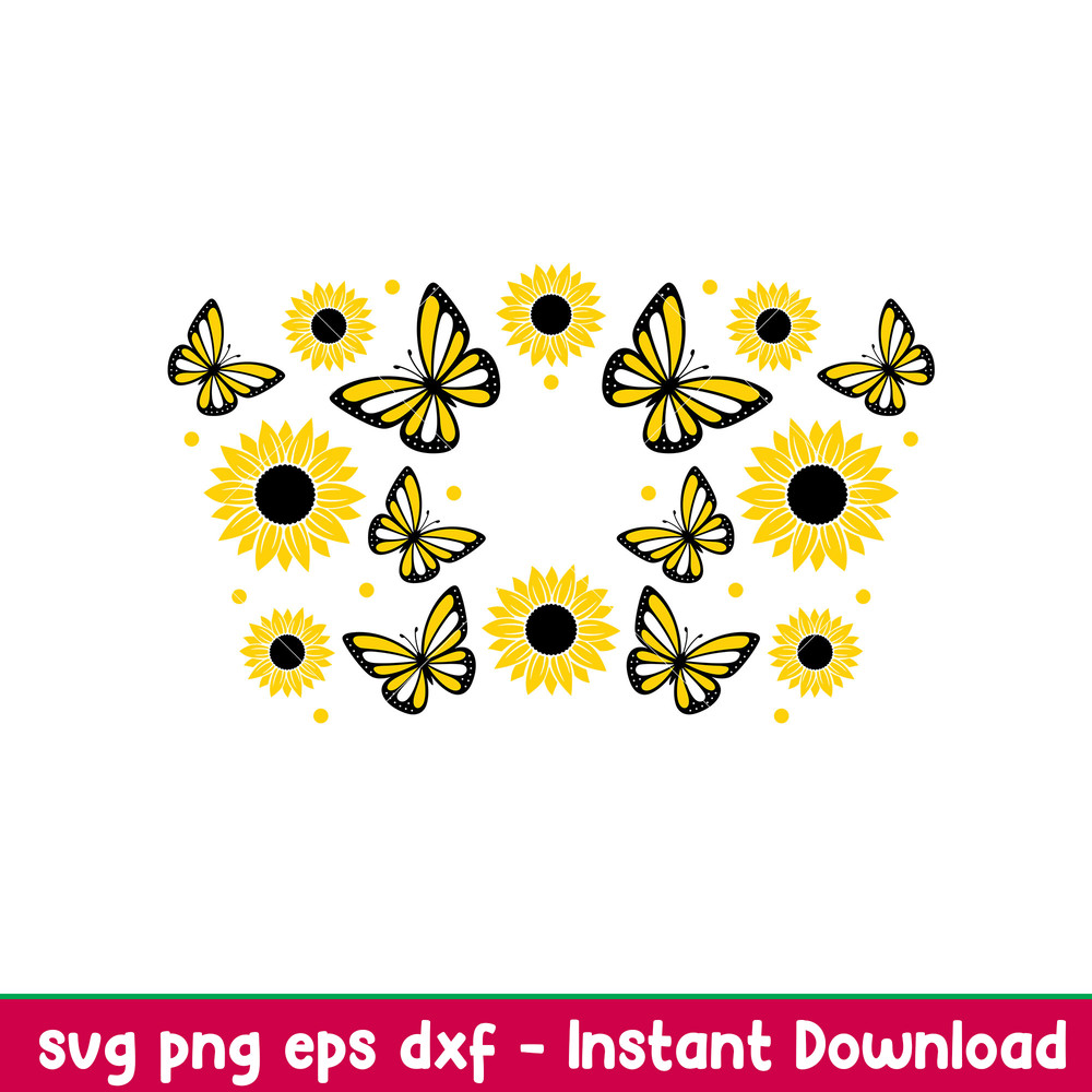 Sunflower Butterflies Full Wrap, Sunflower Butterflies Full Wrap Svg, Starbucks Svg, Coffee Ring Svg, Cold Cup Svg, png,dxf,eps file.jpeg