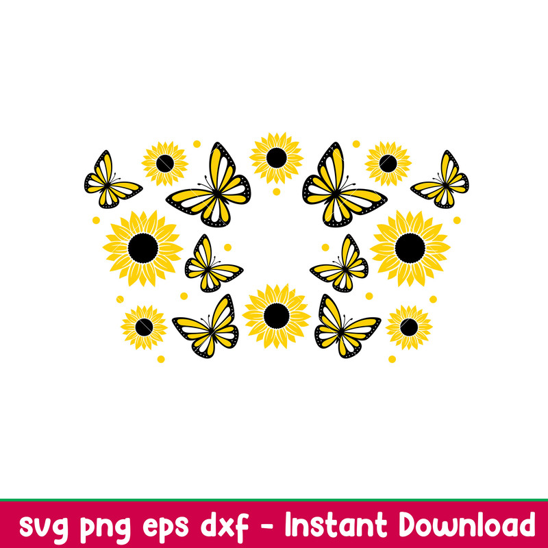 Sunflower Butterflies Full Wrap, Sunflower Butterflies Full Wrap Svg, Starbucks Svg, Coffee Ring Svg, Cold Cup Svg, png,dxf,eps file.jpeg
