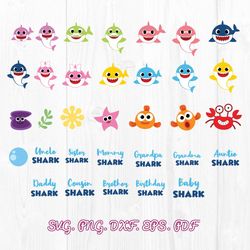 bundle baby shark svg, baby shark svg, baby shark birthday svg, shark family svg, png dxf eps file