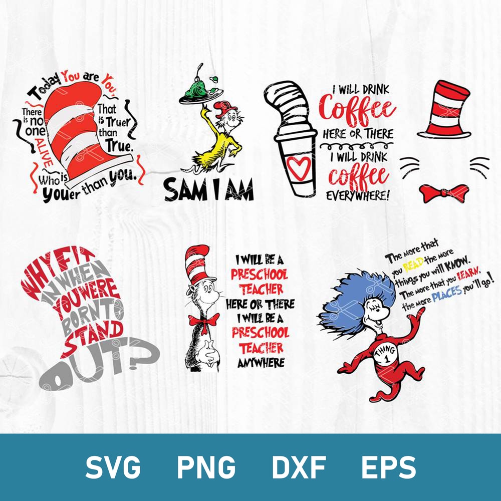 Bundle Dr Seuss Svg, Cat In The Hat Svg, Thing Svg, Sam I Am Svg, Png Dxf Eps File.jpg
