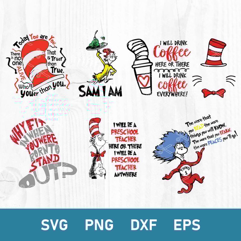 Bundle Dr Seuss Svg, Cat In The Hat Svg, Thing Svg, Sam I Am Svg, Png Dxf Eps File.jpg