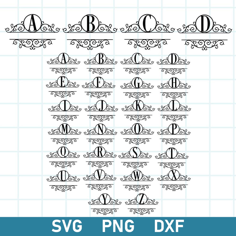 Flourish Split Monogram Alphabet Svg, Flourish Split Monogram Svg, Flourish Split Monogram Svg, Png Dxf Digital File.jpg
