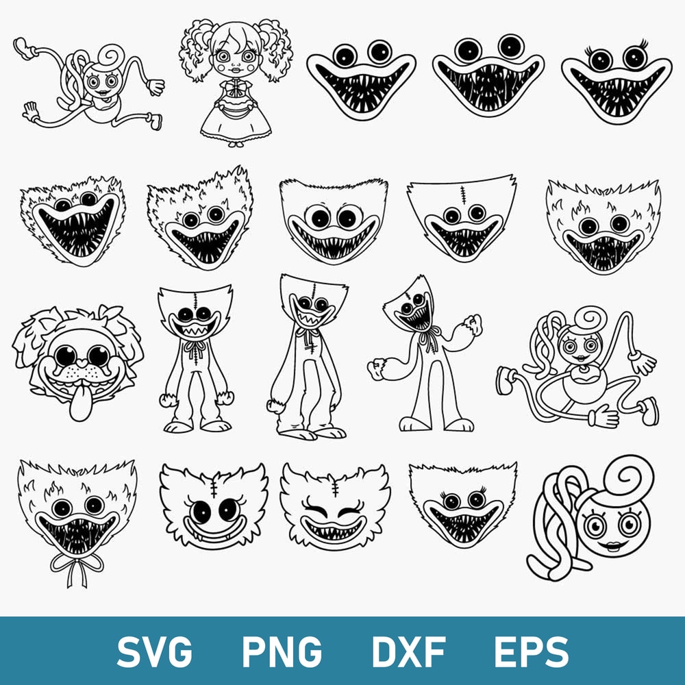 Huggy Wuggy Outline Bundle Svg, Huggy Wuggy Svg, Kissy Missy Svg, Poppy Playtime Svg, Png Dxf Eps Digital File.jpeg