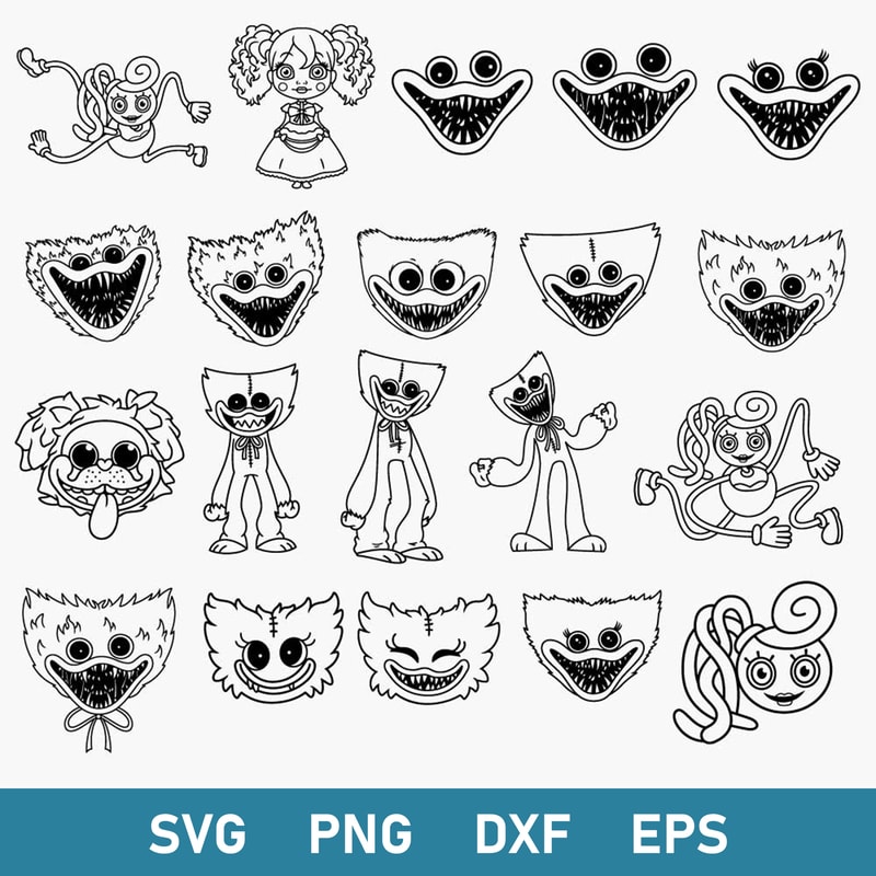 Huggy Wuggy Outline Bundle Svg, Huggy Wuggy Svg, Kissy Missy Svg, Poppy Playtime Svg, Png Dxf Eps Digital File.jpeg