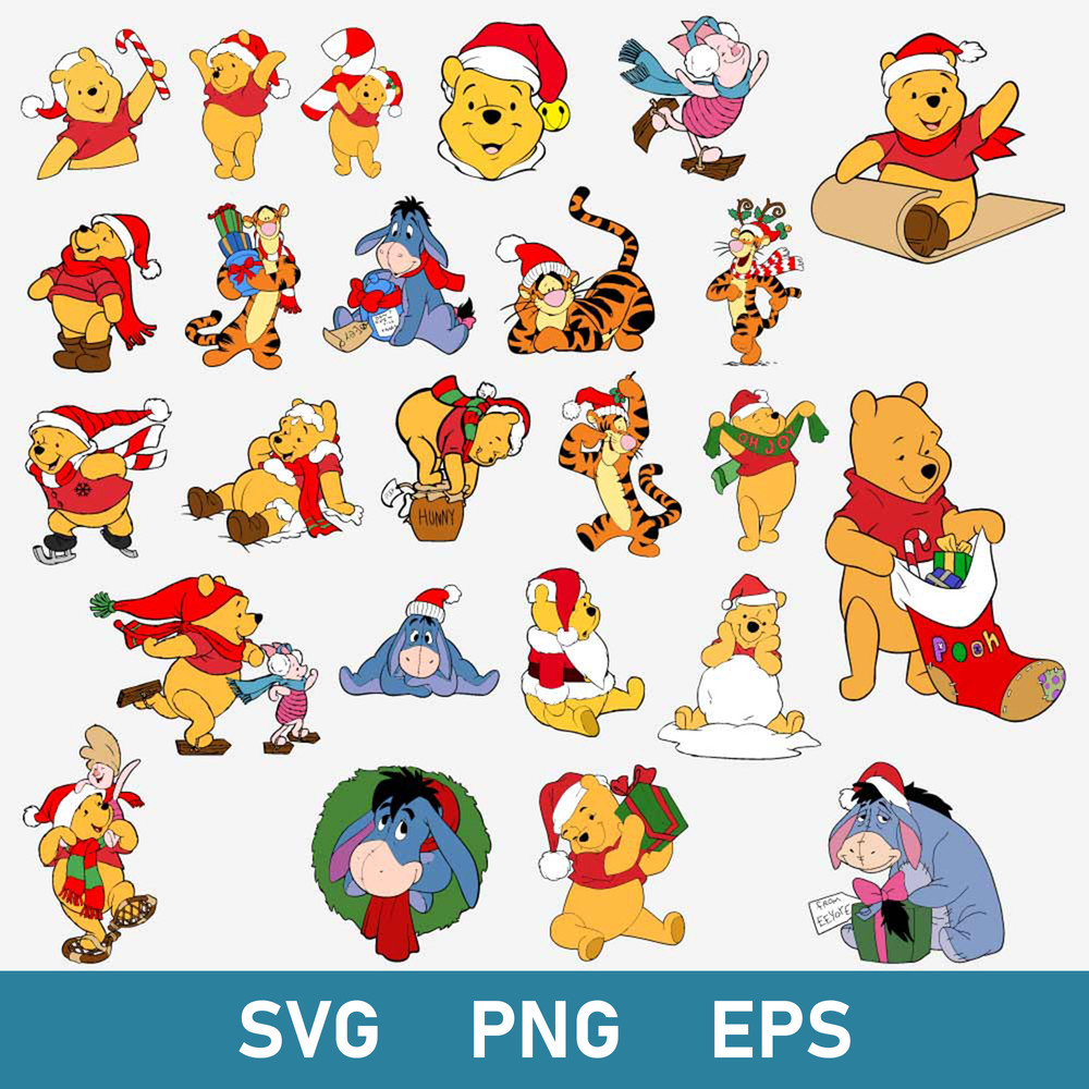 Winnie The Pooh Bundle Svg, Winnie the Pooh Christmas Svg, Disney Christmas Svg Png Dxf Eps Digital File.jpg