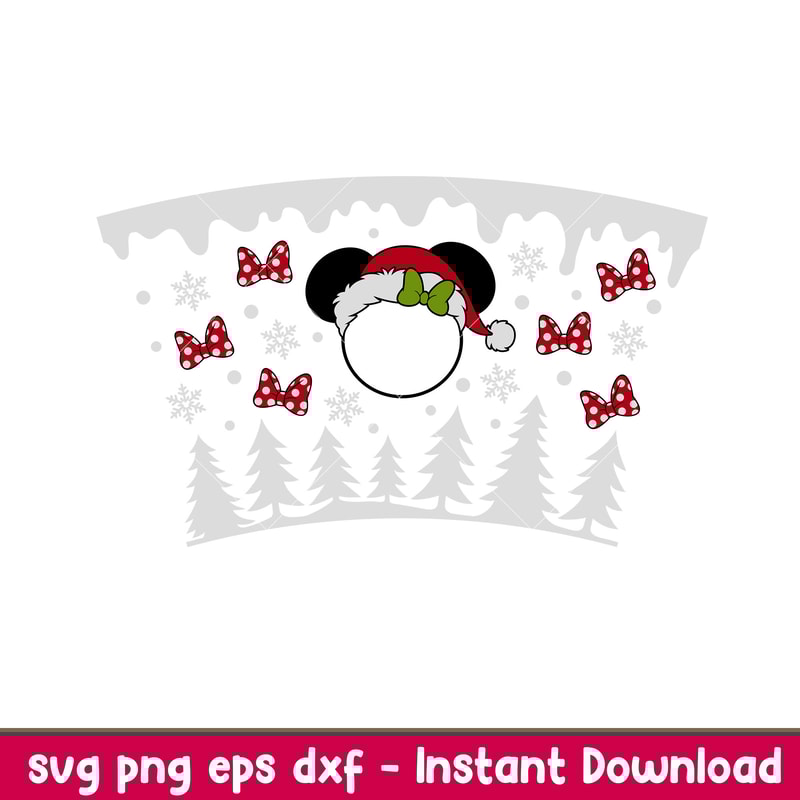 Christmas Red Bow Full Wrap, Christmas Red Bow Minnie Mouse Full Wrap Svg, Starbucks Svg, Coffee Ring Svg, Cold Cup Svg, png, eps, dxf file.jpeg