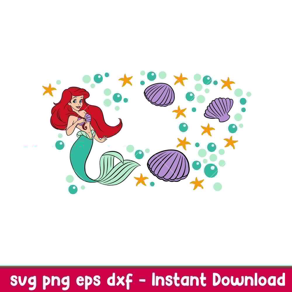 Cute Mermaid Full Wrap, Cute Little Mermaid Full Wrap Svg, Starbucks Svg, Coffee Ring Svg, Cold Cup Svg,png, dxf, eps file.jpeg