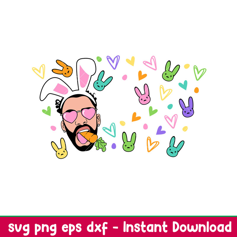Easter Bad Bunny Full Wrap, Easter Bad Bunny Full Wrap Svg, Starbucks Svg, Coffee Ring Svg, Cold Cup Svg, png, dxf, eps file.jpeg