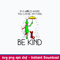 in a world where you can be any thing be kind svg, grinch and max svg, chirstmas svg png dxf eps file