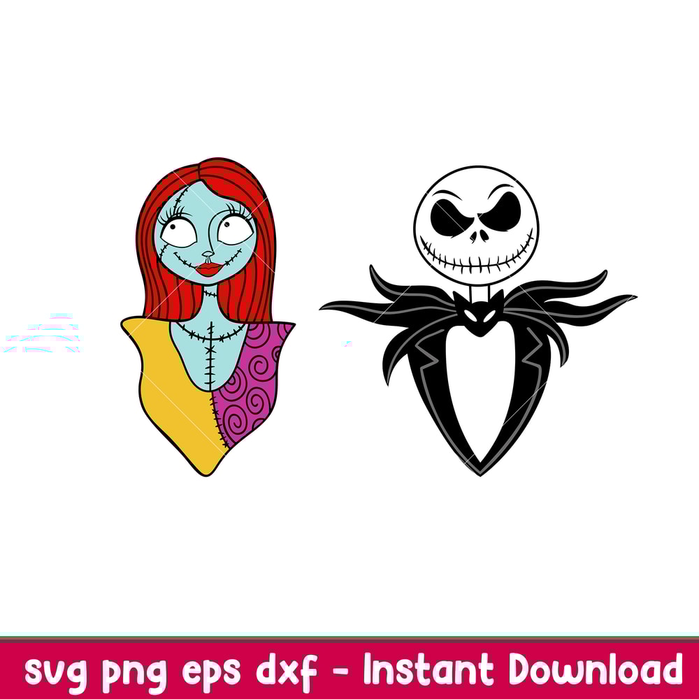 Jack and Sally, Jack and Sally Bundle Svg, Halloween Svg, Jack Skellington Svg, Nightmare Before Christmas Svg, png, dxf, eps file.jpeg