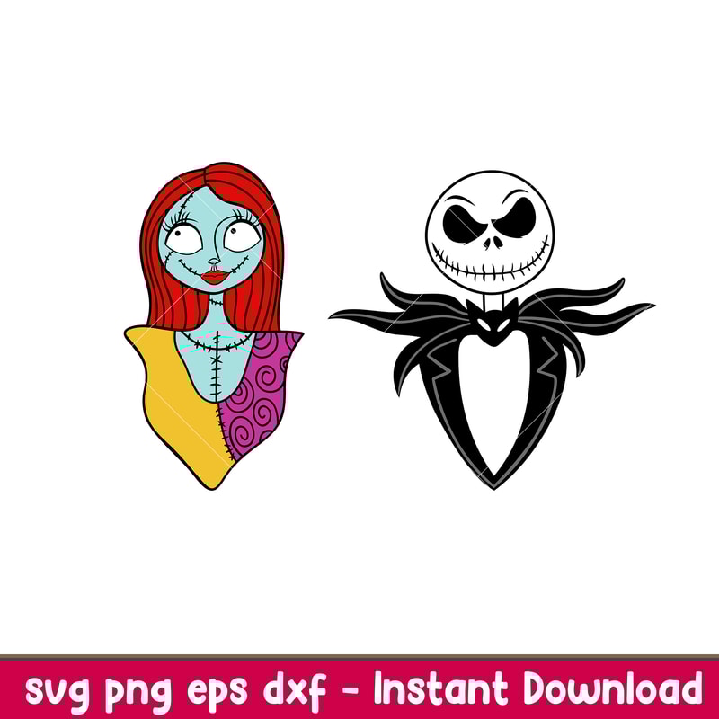 Jack and Sally, Jack and Sally Bundle Svg, Halloween Svg, Jack Skellington Svg, Nightmare Before Christmas Svg, png, dxf, eps file.jpeg