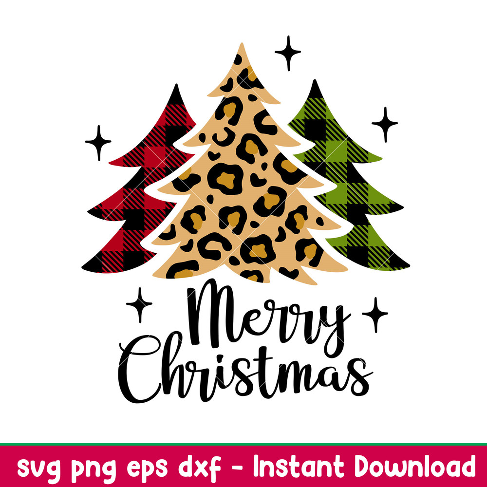 Leopard Christmas Trees, Leopard Christmas Trees Svg, Merry Christmas Svg, Buffalo Plaid Svg, png, dxf, eps file.jpeg