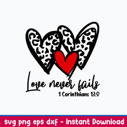 love never fails one corinthians 13-8 svg, heart love svg, png dxf eps file