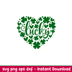 lucky clovers heart, lucky clovers heart svg, lucky svg, irish svg, clover svg, png,dxf eps file