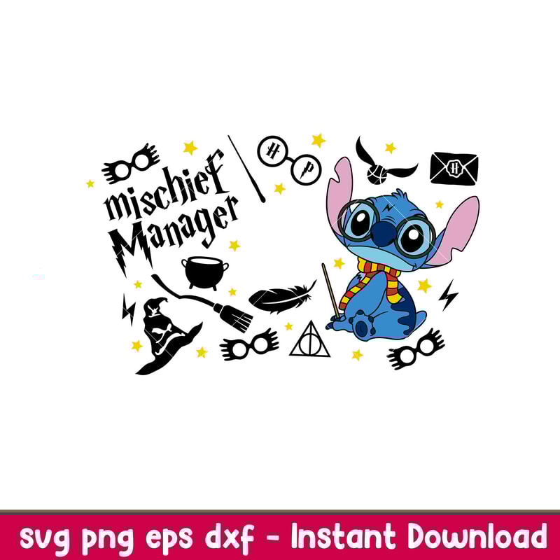 Mischief Manager Full Wrap, Mischief Manager Stitch Full Wrap Svg, Starbucks Svg, Coffee Ring Svg, Cold Cup Svg, png,dxf,eps file.jpeg