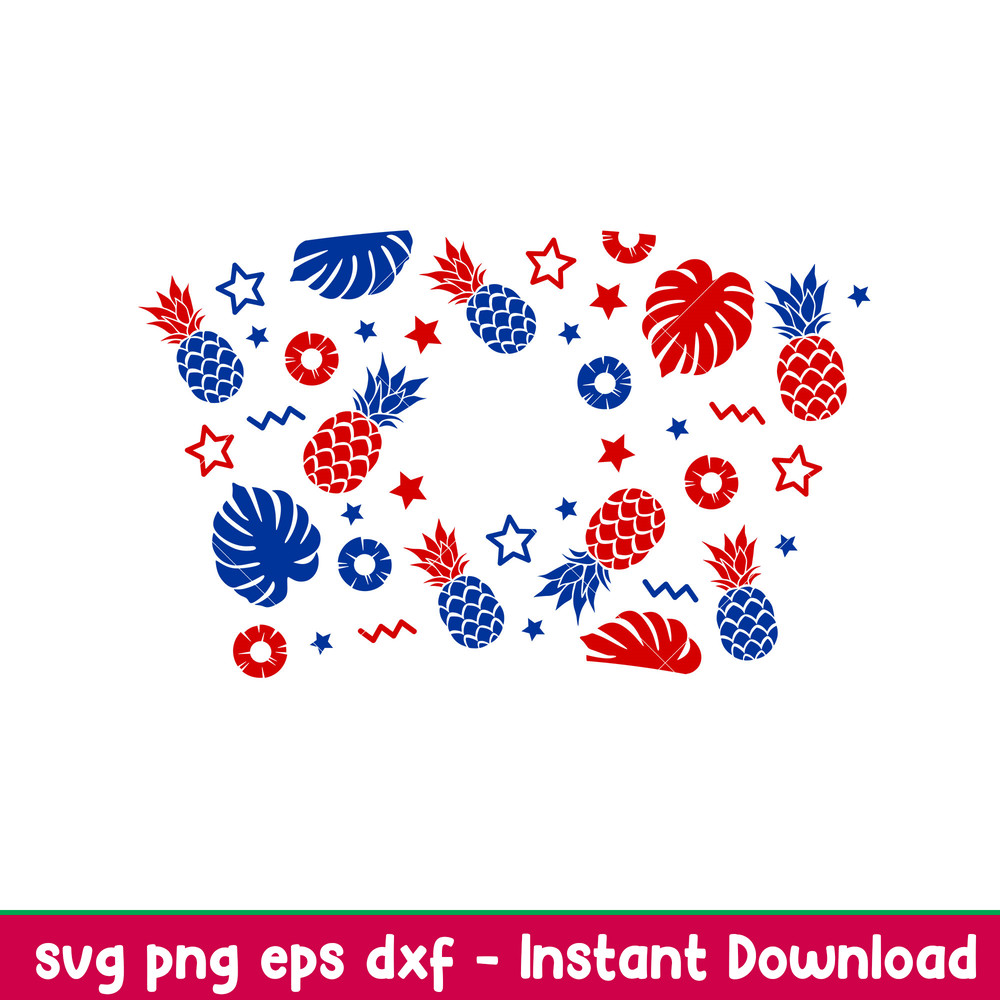 Patriotic Pineapple Full Wrap, Patriotic Pineapple Full Wrap Svg, Starbucks Svg, Coffee Ring Svg, Cold Cup Svg, png,dxf,eps file.jpeg