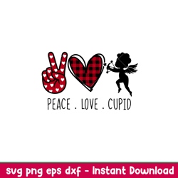 peace love cupid, peace love cupid svg, buffalo plaid svg, valentines day svg, png,dxf,eps file