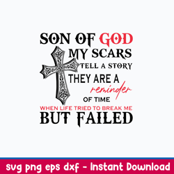 son of god my scars tell a story they are a reminder of time when life tried to break me but failed svg, png dxf eps fil