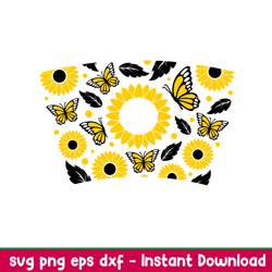 sunflower and butterfly full wrap, sunflower and butterfly full wrap svg, starbucks svg, coffee ring svg, cold cup svg,p