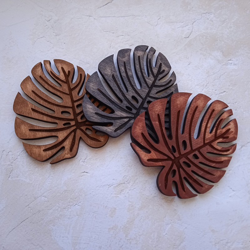 Wooden Coasters Monstera Leaf Set Of Coasters Home Decor Cute Kitchen Accessory Housewarming Gift F 0