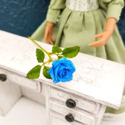 Miniature for dolls Blue rose Handmade 1/6 scale