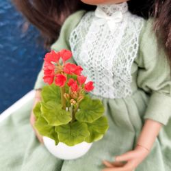 Dolls flowers Handmade 1/6 scale Red Geranium in a pot