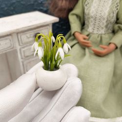 Miniature Snowdrops in pot Scale 1:6 Dollhouse flowers