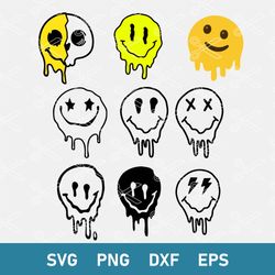 melting smiley face svg, dripping smiley face svg, happy face svg, png dxf eps file