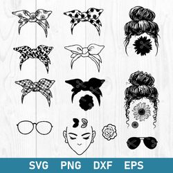 messy bun bandana mom life svg, messy bun svg, mon life svg, png dxf eps digital file
